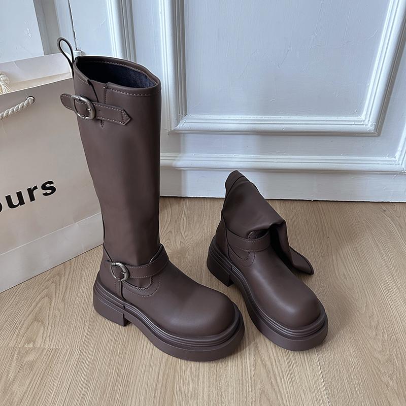 Autumn Winter Thick Heel Women Long Boots Fashion Slip On Slimming Shoes Vintage Ladies Knight Botas