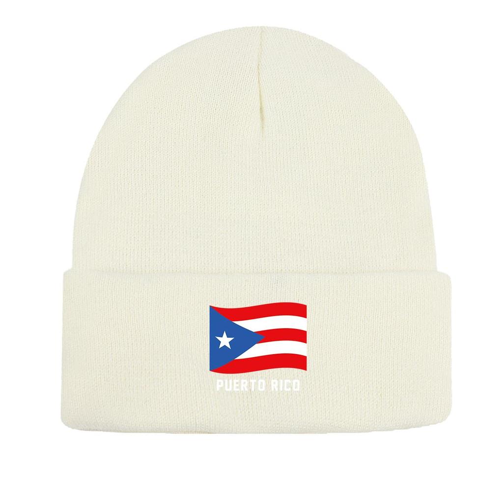 Flag of Puerto Rico Warm Knitted Cap Beanie, Patriotic Skullies Beanies Winter Candy Color Leisure Bobble Hat Knitted Hat Beanie