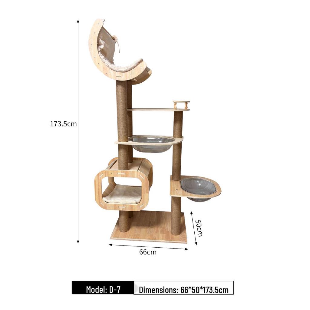 Space-Saving Wooden Multi-Level Cat Tree with Integrated Capsule Bed
