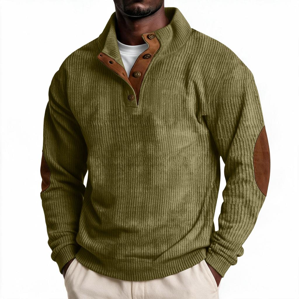 Men's Corduroy Button-Up Stand Collar Long Sleeve Sweatshirt