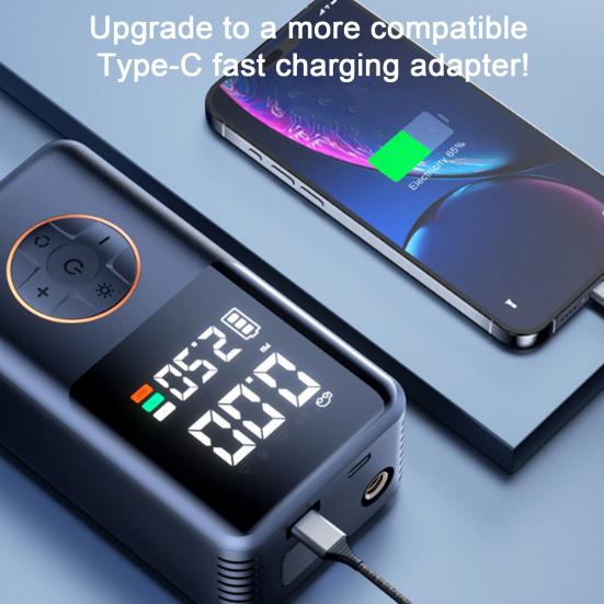 Bezprzewodowa pompka samochodowa z lampką, ładowana przez USB, przenośna pompka do pompowania do samochodu, roweru, piłki, elektryczna pompka do opon