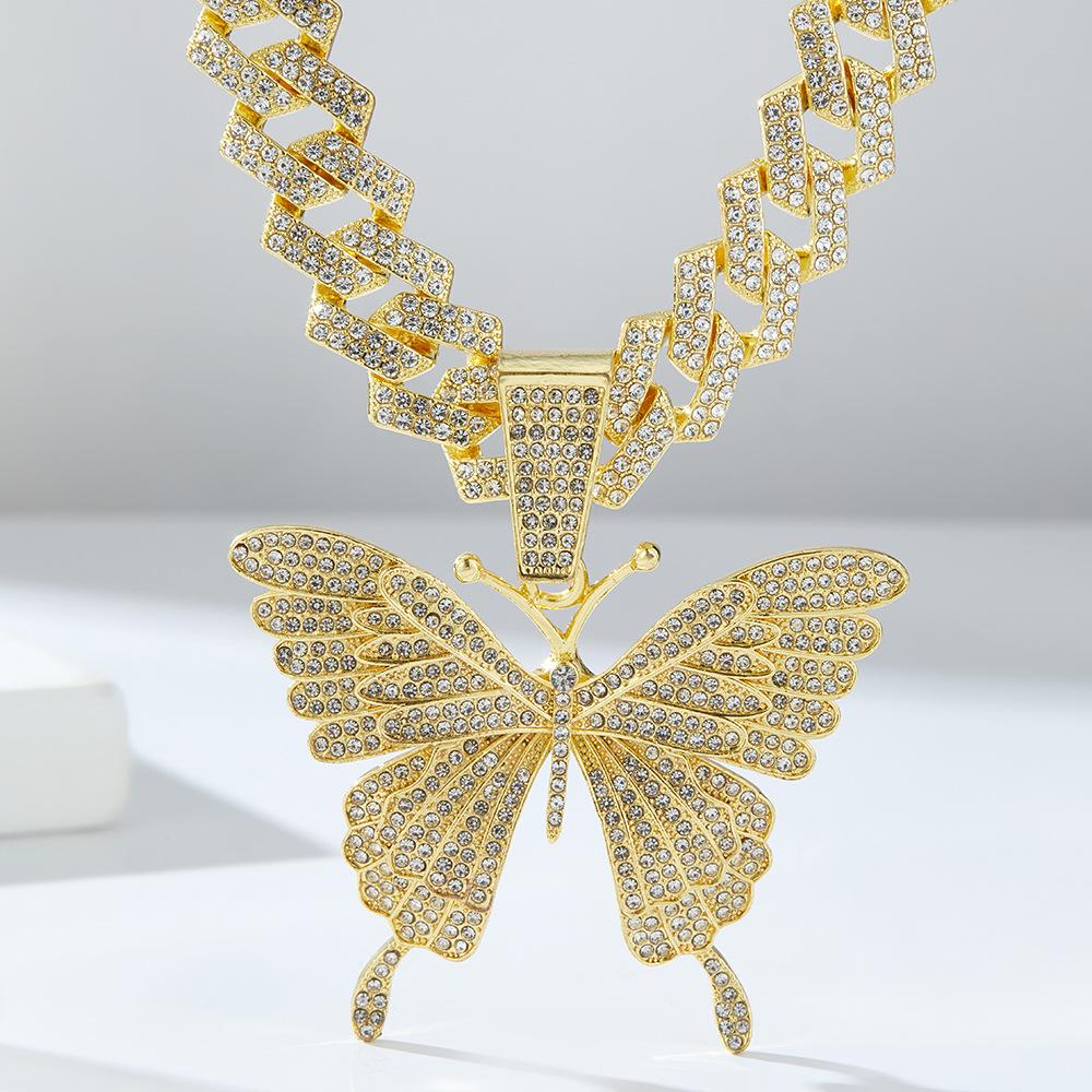 Trendy Zircon Butterfly Hip Hop Pendant Necklace for Couples