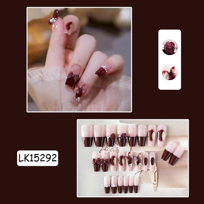 Red Rose French Tip Long Ballet Press On Nails Full Cover Fake Nail Tips For Women Decorative False Nails