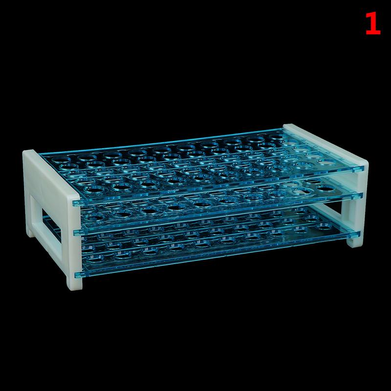 10Pcs Plastic Test Tubes Vials With Caps & Pipe Rack Holder Stand 40/50 Holes