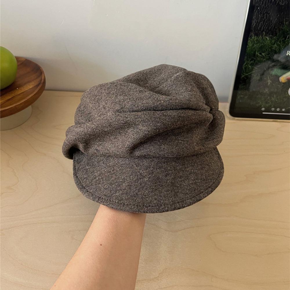 Brown Pleated Octagonal Hat Black Eequestrian Hat Personality Wool Beret Autumn