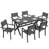 Outdoor Dining Set, 7-Piece, Seats 6, Stackable, Wood-Effect Slats, Aluminum, Grey
