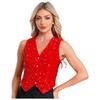 Women Sparkly Sequin Vest Sleeveless V-neck Irregular Hem Party Top for Cocktail Banquet Nightclub Summer