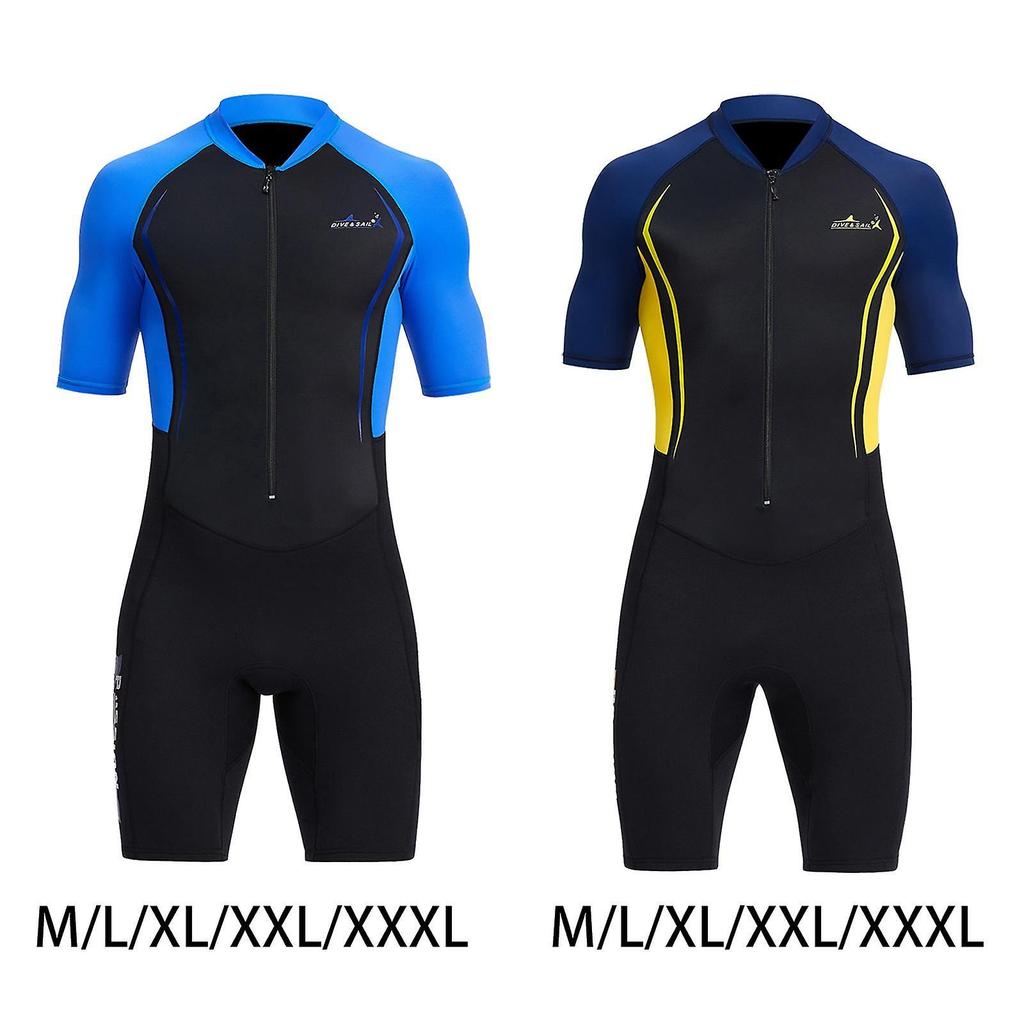 Shorty Combinaison Integrale Homme Fermeture Eclair Avant pour Surf Chasse Sous-Marine M Jaune