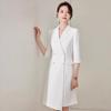 Spring/Summer White Double-Breasted Midi Dress with Suit Collar and Formal Workwear Elegance