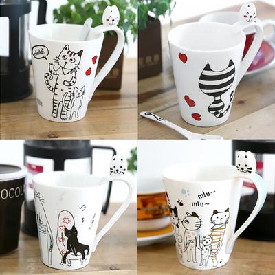 Illustration Cat Figure Mug Teaspoon Set