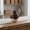 Carved Woodland Bird Statue Handcrafted Wooden Ornament Cylindrical Base