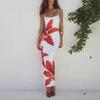 Spring Summer Fashion Women's White Background Red Flower Dress for European American Crossborder