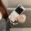 Aurora Gradient Hairball Bracelet Case for Samsung Galaxy Z Flip 6 5 4 3 flip6 Furry Wrist Chain Laser Colorful Shockproof Cover
