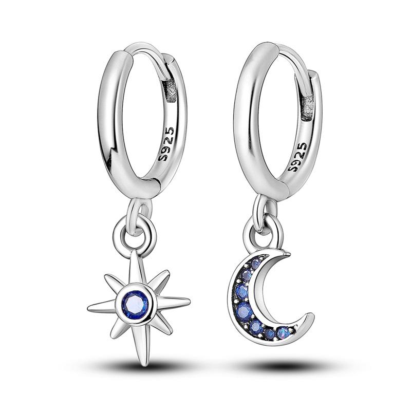 925 Silver Colorful Zircon Rose Gold Star Moon Women Earrings Brilliant Wedding Engagement Star Earrings Jewelry Gifts
