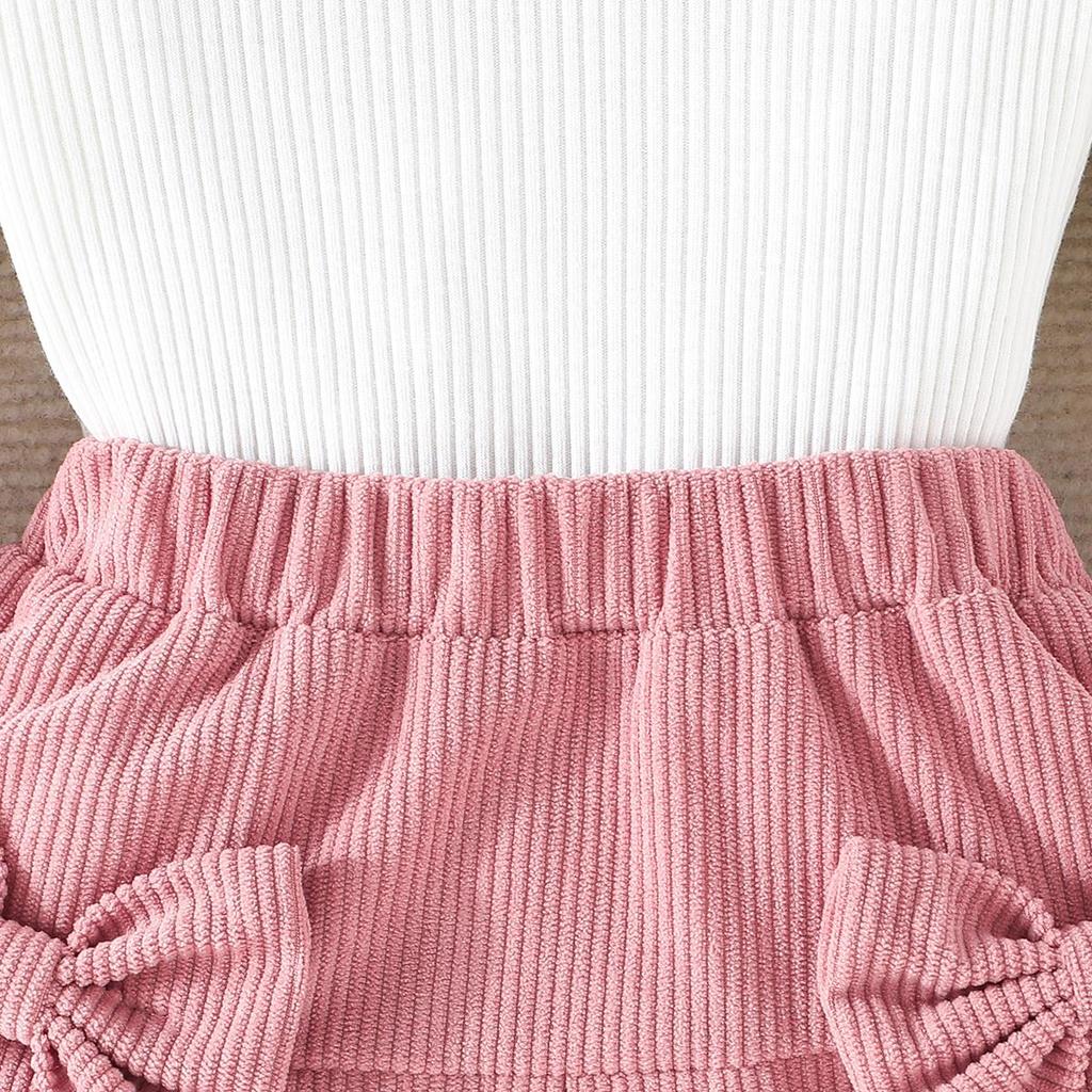 Girls' Bubble Sleeve Top & Bow Skirt 2Pcs Outfit