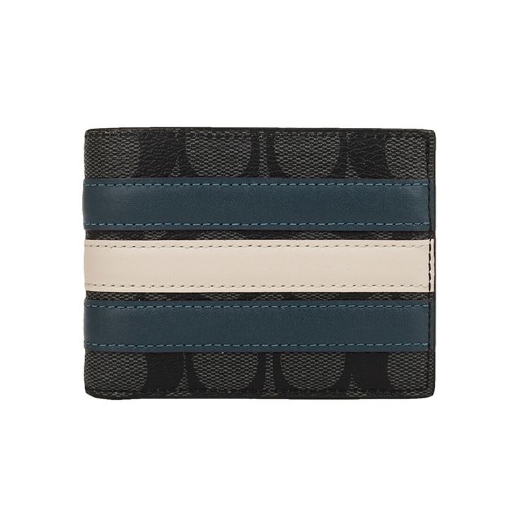 

Coach Billfold Wallet 11 Slim Leather Wallet Men Wallets Black Gray Blue 26173-N3C Basic Set (Bag+Dust Bag)
