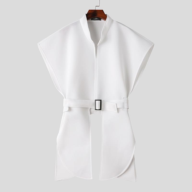 

INCERUN Мужские асимметричные жилеты-накидки без рукавов с воротником-стойкой S белый