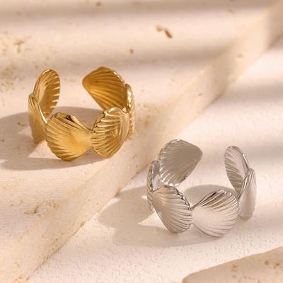 Women's Fashion Ocean Shell Stainless Steel Open Ring - Simple, Durable, Non-Fading Titanium
