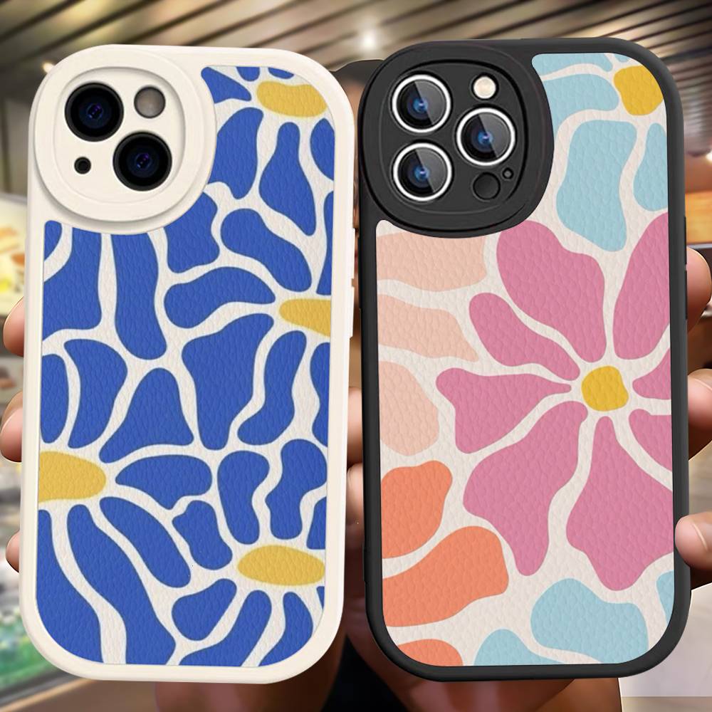 Flower Abstract Market Phone Case For IPhone 16 15 14 13 12 11 Pro Max Plus Leather Cover