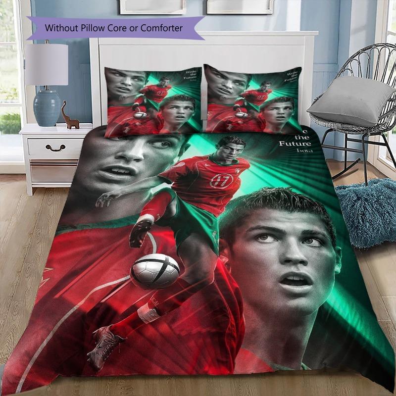 Soccer Star Player Poster Art Print 3‑Pieces Duvet Cover Set Sport Fan Bedding Bedroom Home Decor Without Pillow Core Comforter