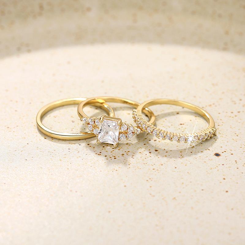 Light Luxury Ring Three-Piece Set, High-End Geometric Ring For Women, Engagement Wedding Matching