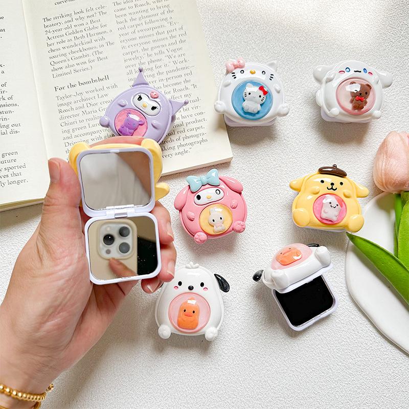 Cartoon Cute Mobile Phone Airbag Holder Puppy Flip Mirror Cat Makeup Mirror Portable Style Niche