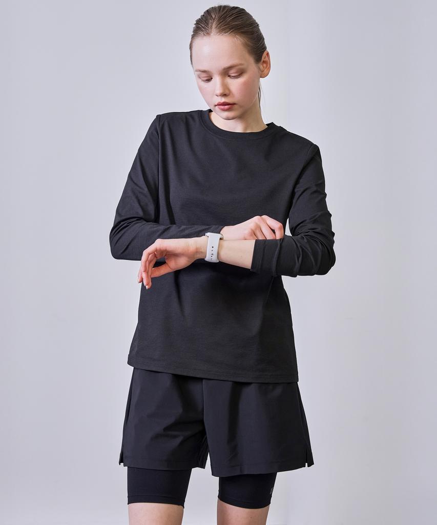 BASIC HOUSE Women'S Breathable Sorona Regular Fit Round Neck Plain Long Sleeve T-Shirt Black