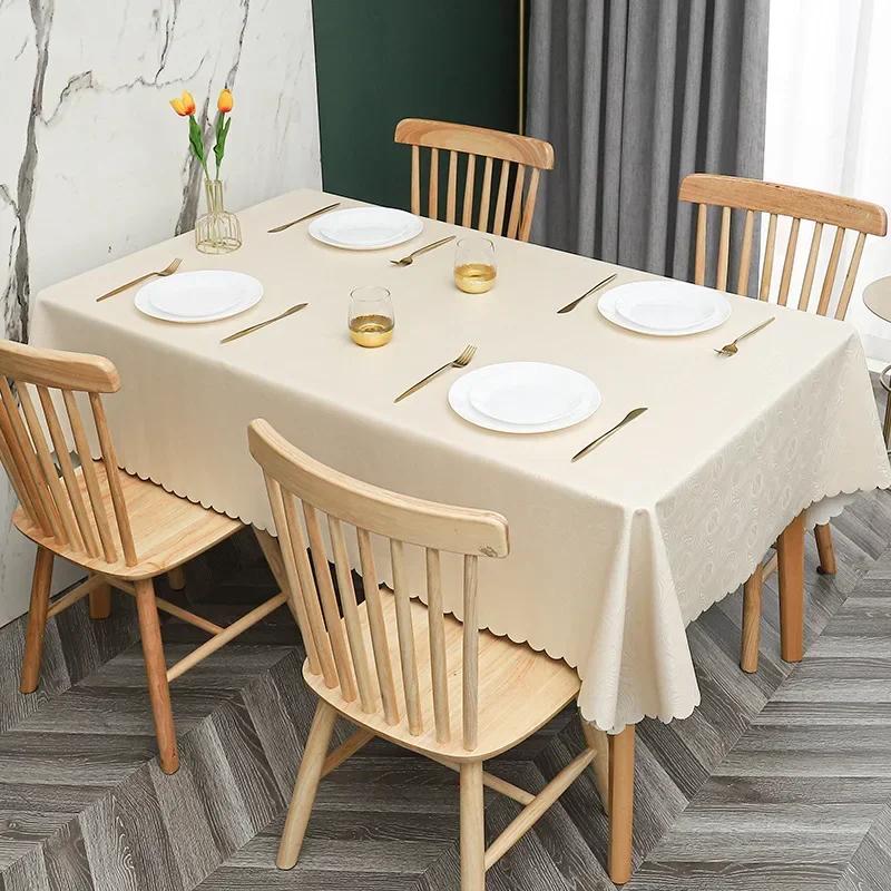 European Style PU Tablecloth, No Wash Restaurant Household Rectangular Waterproof Dining Table Fabric Jacquard Round Table Mat