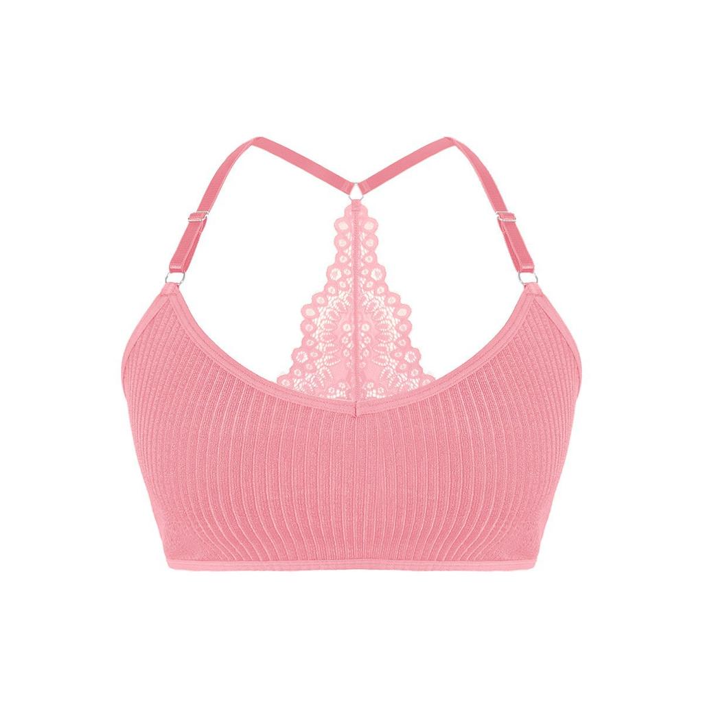 Women Solid Ribbed Adjustable Thin Strap Wireless Casual Bra