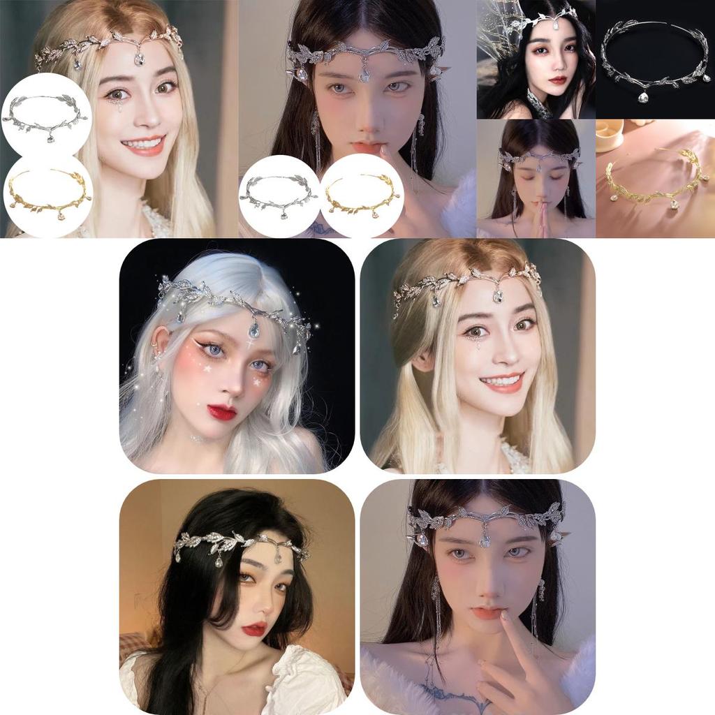 Elf Princess Crown Crystal Forehead Jewelry Headdress For Wedding Party