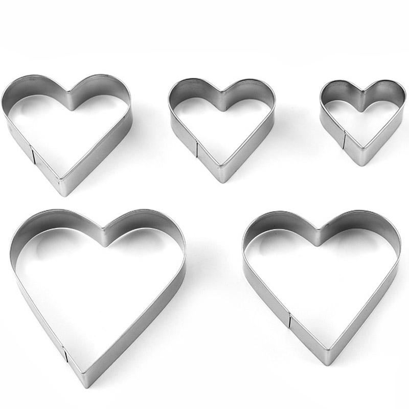 5Piece Heart Shaped Cookie Cutter Set Cutter Stainless Steel Heart Mold Baking Tools Biscuit Molds for Valentines Day Cake Tools 1
