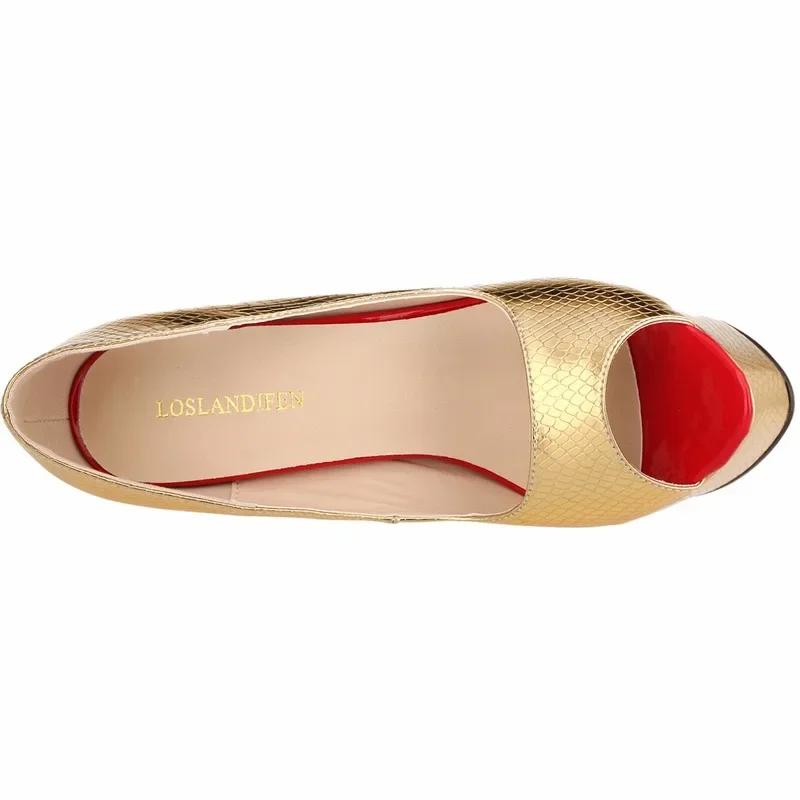 New Women Pumps Patent Leather Platform Sexy Crocodile Pattern 14cm High Heels Open Toe Stiletto Party Wedding Shoes