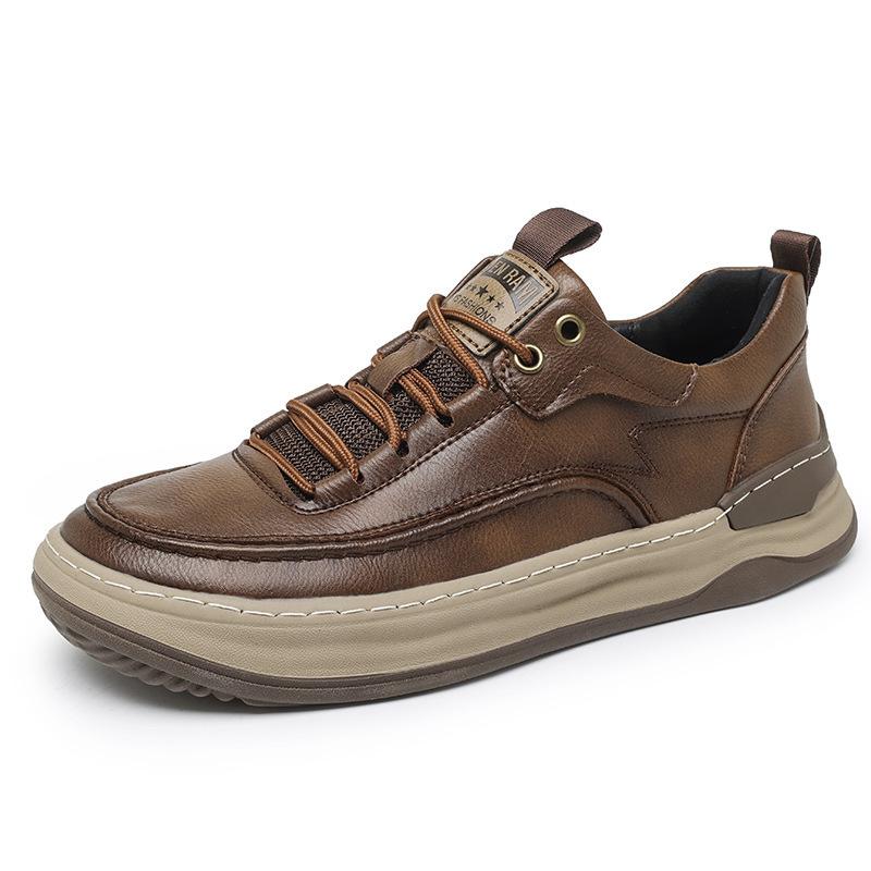 

Spring and Autumn new fast fashion casual shoes high quality comfortable breathable sewing line men s leather surface board shoes sports trendy shoes 44 коричневий
