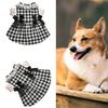 Dog Dress Round Neck Lace Patchwork Fake Pearls Decor Plaid Print Pet Dog Cat Princess Dress Daily Wear