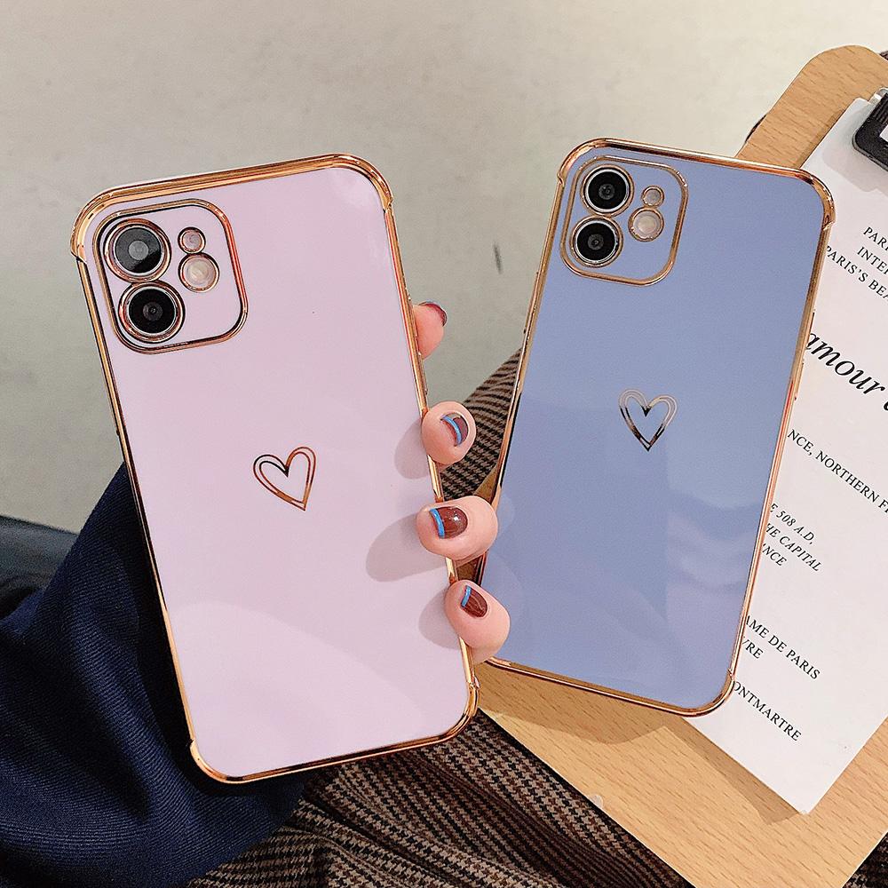 Electroplating Phone Case Bumper For Iphone 11 12 13 Pro Max Mini Xr X Xs 7 8 Plus Se Love Heart Soft Tpu Shockproof Back Cover