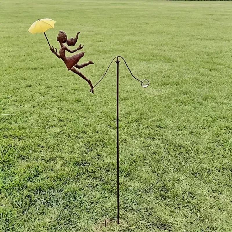 Decorative Flying Girl Balancing Kite Metal Art Garden  Kinetic Wind Sculpture Outdoor Decor for Patio Flower Bed Lawn Yard