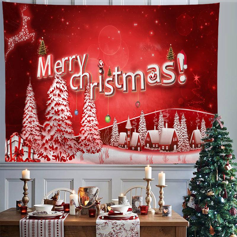 Red Xmas Christmas Snowflakes Winter Nights Fireplace Printed Pattern Tapestry Home Living Room Bedroom Wall Decoration Tapestry
