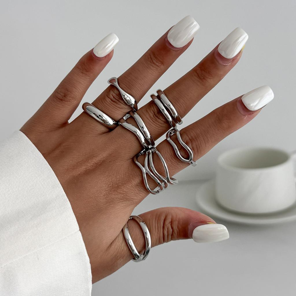 Vintage Smooth Adjustable Joint Open Rings for Women Exaggerated Gold Color Geometric Finger Rings Hip Hop Daily Jewelry Gift New