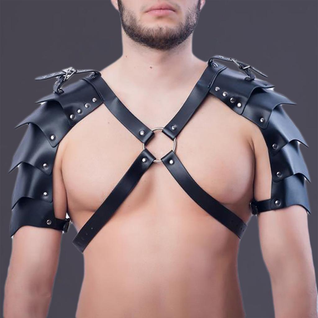 Faux Leathers Warrior Double Shoulder Armors Body Chest Harness Cosplay Costumes