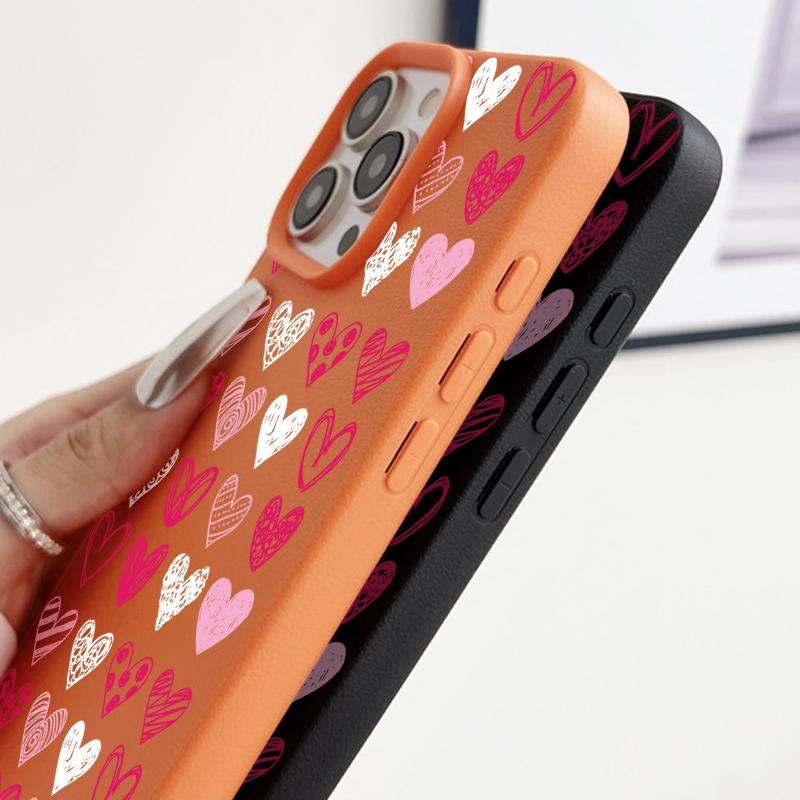 Pinker Liebesherzen-Druck Ledertextur TPU Matte Hülle Für iPhone 16 Pro Max 15 Pro 14 13 12 11 Weich Schlank Stoßfest Handyhülle