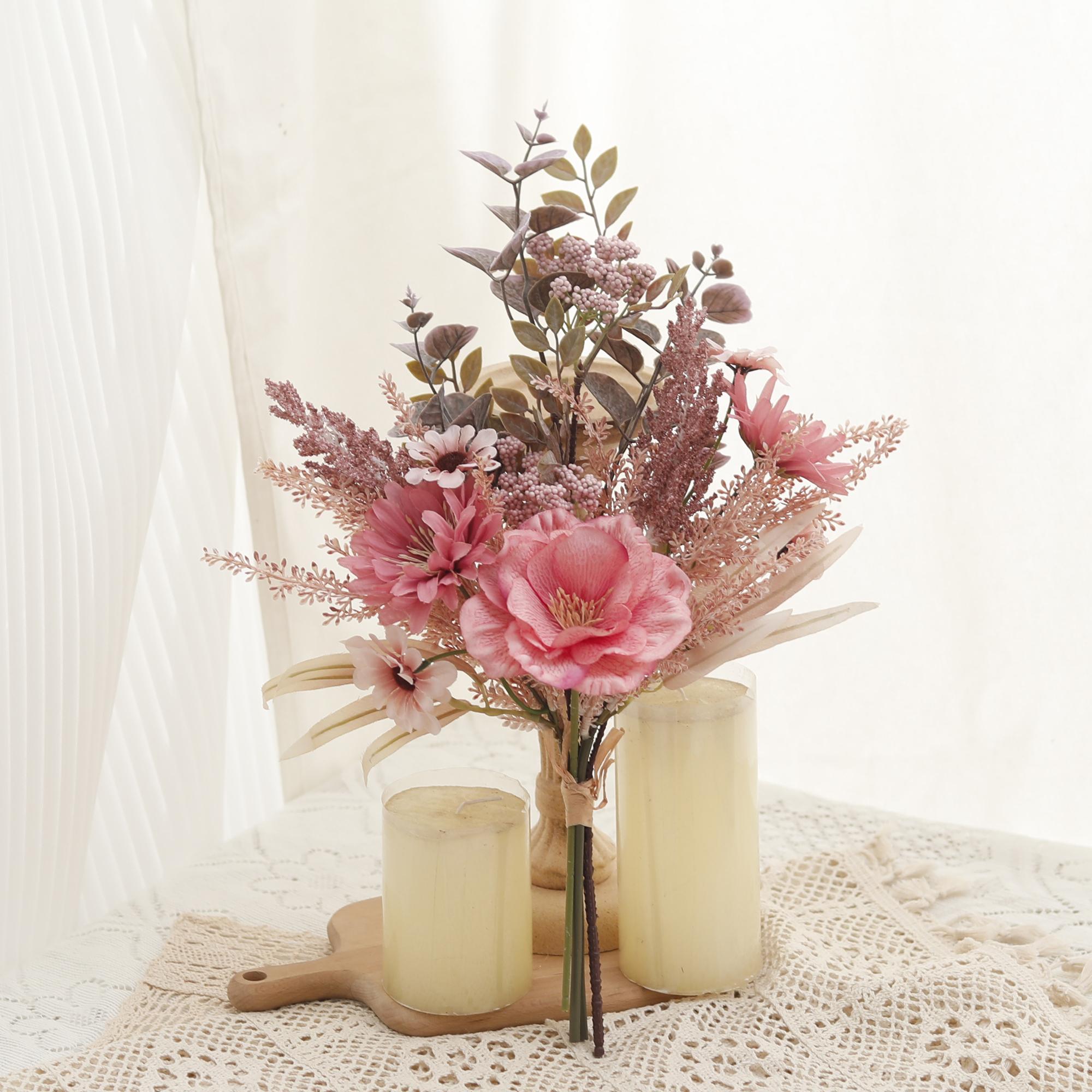 

Peony Artificial Flowers Silk Poppy Daisy Peony Mixed Simulation Flower Bouquet Home Table Decoration Fake Plants Wedding Decor розовый