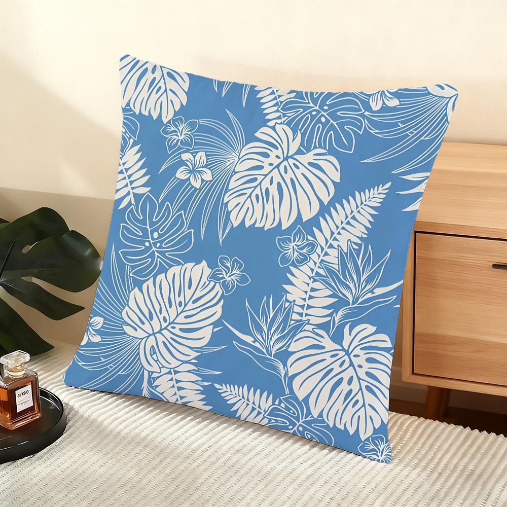 Monstera Pattern Cushion Cover Soft Short Plush Pillow Cover Smooth Cozy Texture Aesthetic Cushion Case Home Decor