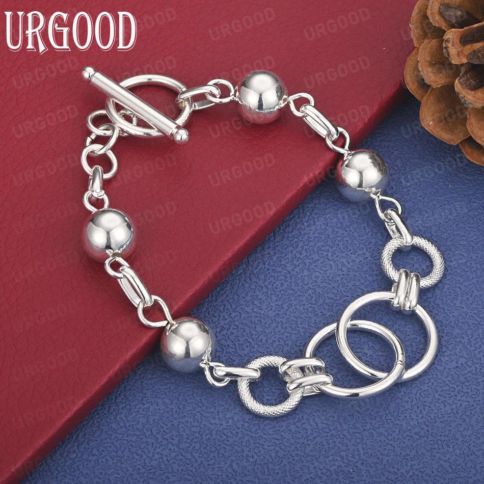 925 Sterling Silver Multi Circle Ball Smooth Bead Chain Bracelet Fashion Wedding Jewelry