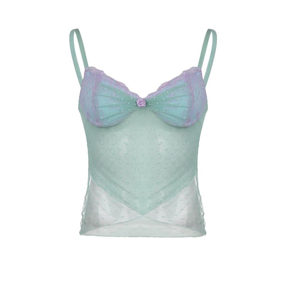 Spicy Girl Style Mesh Camisole Cross Hem Tube Tops Chic Dots Hollow Vest  Club M зелёный