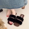 2025 Autumn and Winter New Flat-bottomed Fish Mouth Fashionable and Comfortable Foreign Trade Large Size Lazy Foot Fluffy Slippers Women