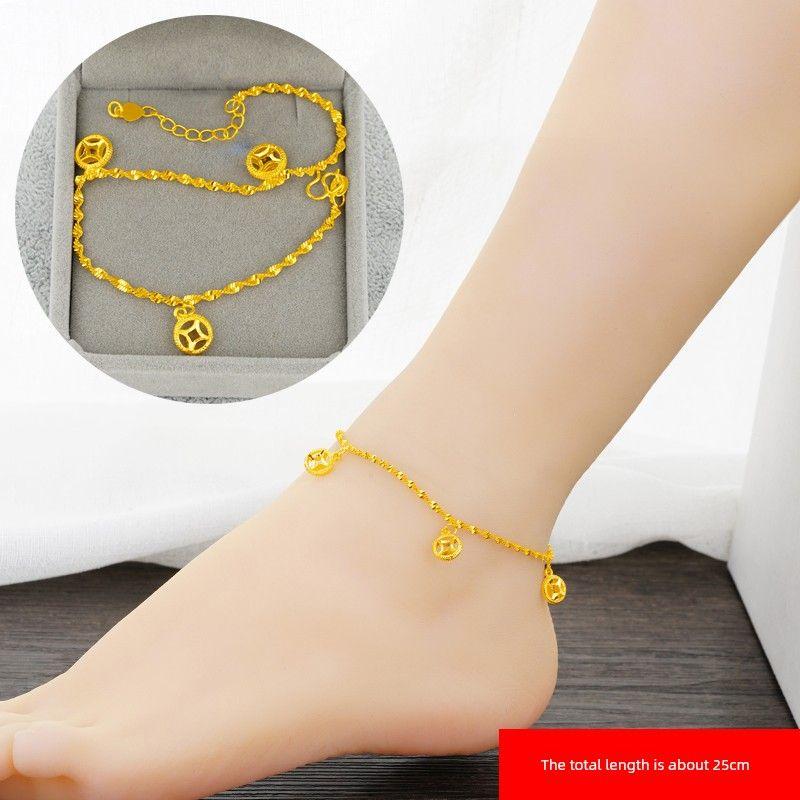 

Ювелирные изделия с покрытием из 18-каратного золота, в древнем стиле, долго не тускнеющие, ножной браслет Copper coin anklet