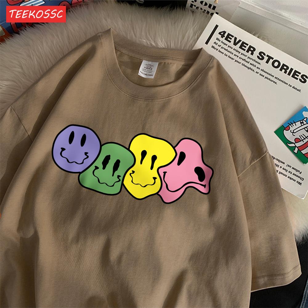 

Casual Cotton Womens T-Shirts Interesting Smile Face Printing Short Sleeve O-Neck Breathable Soft Tops Fashion Female Clothes S