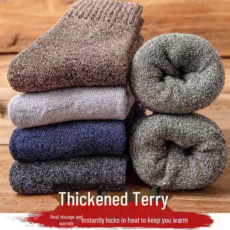 Herren Extra Dicke Wolle Freizeit Frottee Socken - Warm, Reine Baumwolle, Deodorant, Mittelhohe Socken