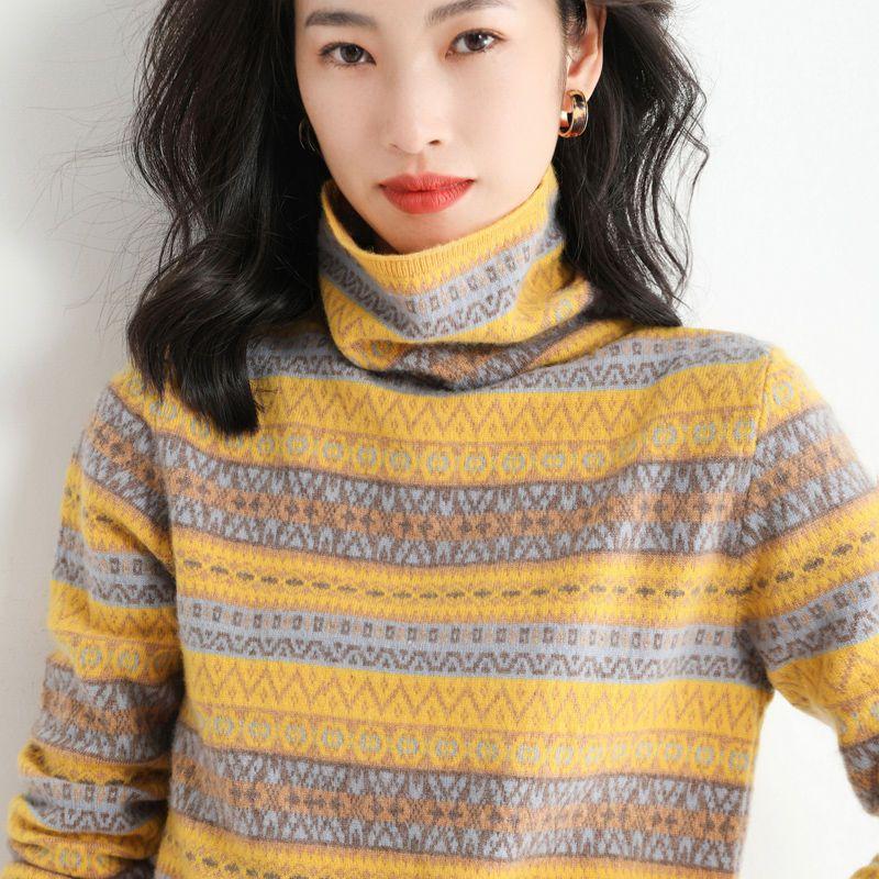 Winter New Turtleneck Long Sleeve Fashion Sweater Women High Street Casual Loose Printing Pullovers Elegant All-match Warm Tops
