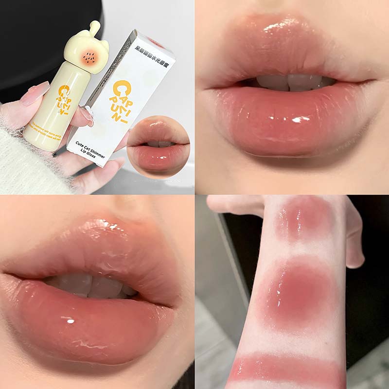 Cute Cat Mirror Dyeing Lip Gloss Moisturizer Liquid Lipstick Waterproof Lasting Almond Milk Dew Lip Tint Korean Makeup Cosmetics